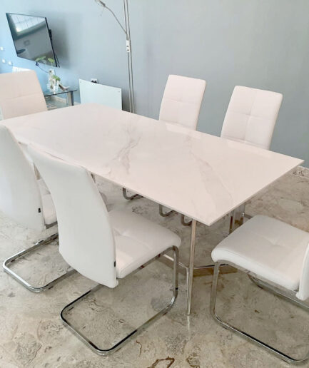 Mesa de Comedor Coverlam Callacata 220×110 con regrueso y base de Madera de  4 patas – Carrara Design